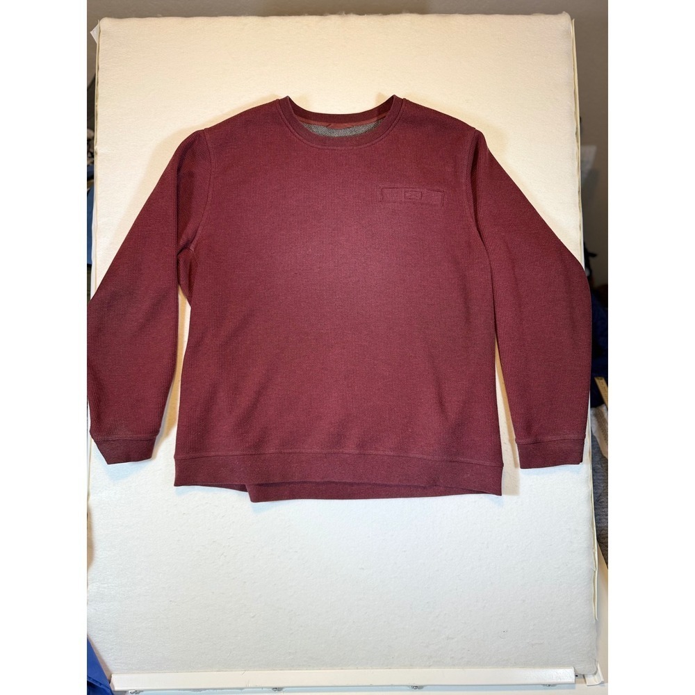 Mens L.L.Bean Crew Neck Fleece Line Waffle Knit Pullover Shirt Burgundy XXL TALL